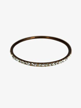 Vintage Brass Bangle, Rhinestones, 2.63"